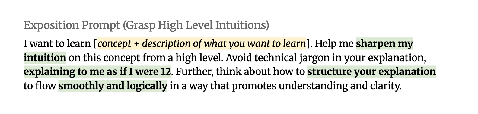 Example prompt for building high-level intuition