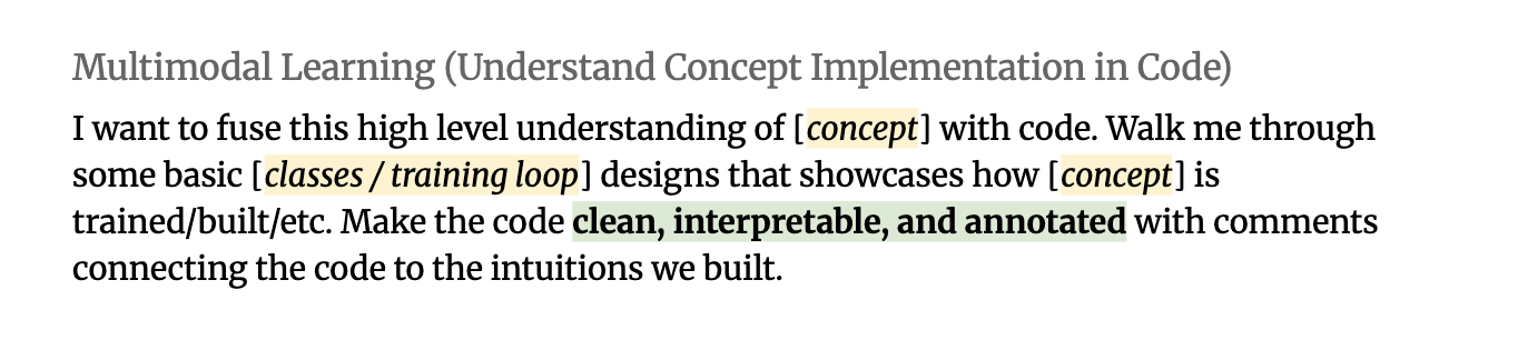 Example prompt for making learning multimodal